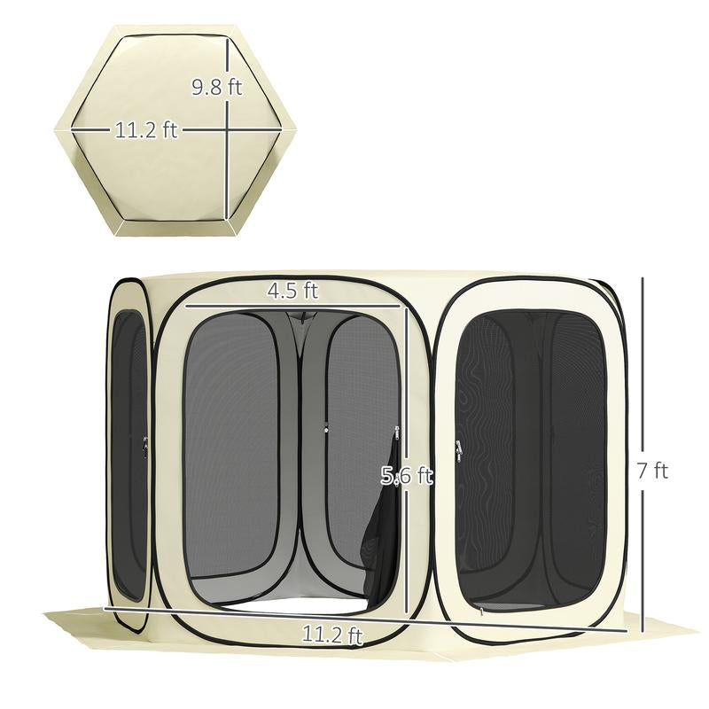 Outsunny 11 X 11Ft Pop up Screen Tent, Portable Camping Gazebo Canopy Screen House with UPF50+ Oxford Cloth and Carry Bag for Patio, Backyard, Deck