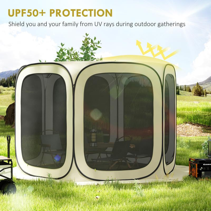 Outsunny 11 X 11Ft Pop up Screen Tent, Portable Camping Gazebo Canopy Screen House with UPF50+ Oxford Cloth and Carry Bag for Patio, Backyard, Deck