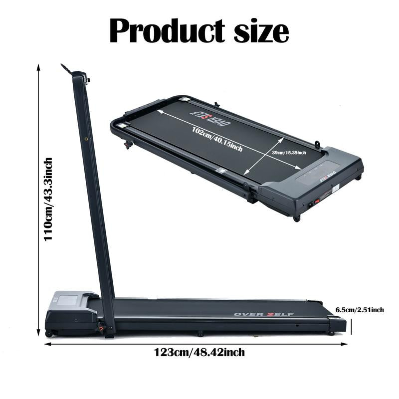 OVER SELF Inclined Folding Incline Treadmill, Walking Mat Treadmill with ,300 Lbs Portable Treadmill with Handle, Safety Lock, Quiet Design for Home and Office Treadmill with LED Display – Smart Fitness Machine Exercise