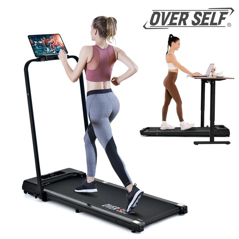 OVER SELF Inclined Folding Incline Treadmill, Walking Mat Treadmill with ,300 Lbs Portable Treadmill with Handle, Safety Lock, Quiet Design for Home and Office Treadmill with LED Display – Smart Fitness Machine Exercise