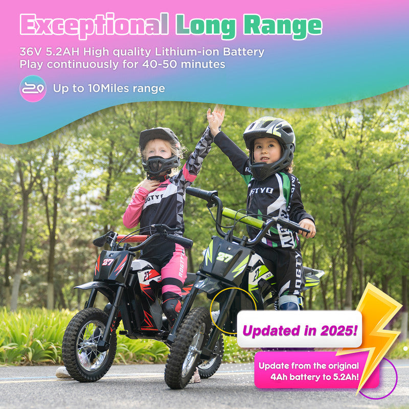Electric Dirt Bike,36V&300W&10Miles,3 Speed Modes Electric Motorcycles for Kids Ages 3-12,Green