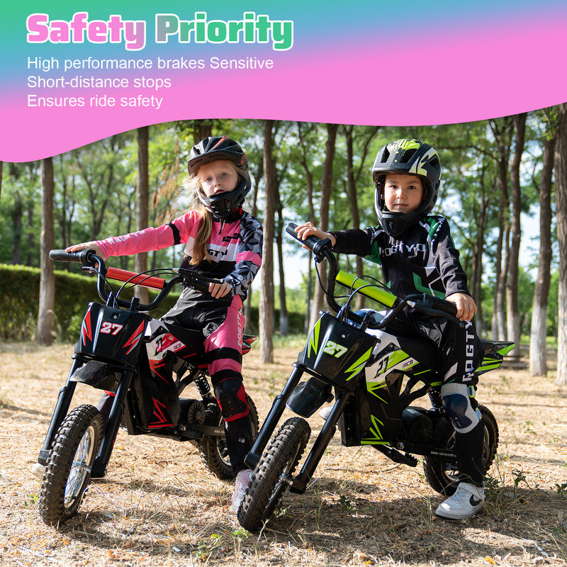 Electric Dirt Bike,36V&300W&10Miles,3 Speed Modes Electric Motorcycles for Kids Ages 3-12,Green