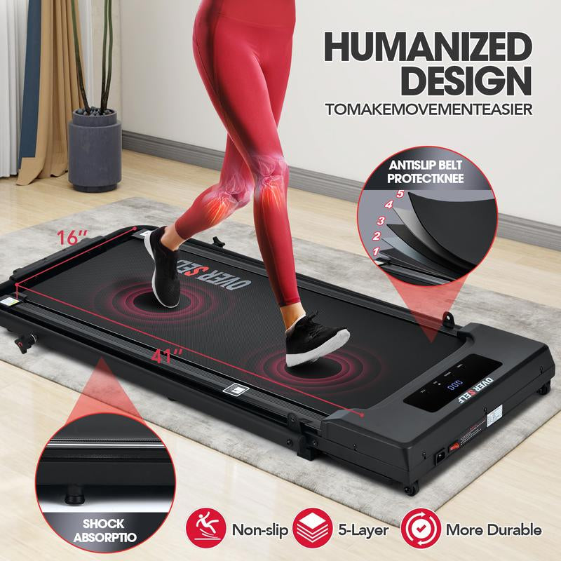 OVER SELF Inclined Folding Incline Treadmill, Walking Mat Treadmill with ,300 Lbs Portable Treadmill with Handle, Safety Lock, Quiet Design for Home and Office Treadmill with LED Display – Smart Fitness Machine Exercise