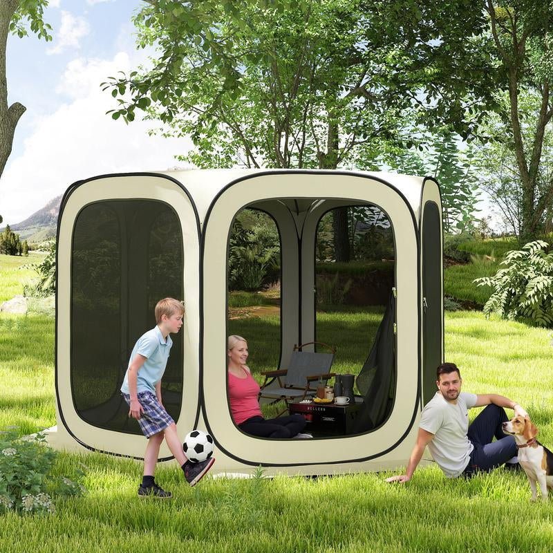 Outsunny 11 X 11Ft Pop up Screen Tent, Portable Camping Gazebo Canopy Screen House with UPF50+ Oxford Cloth and Carry Bag for Patio, Backyard, Deck